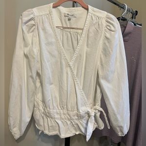 Madewell puff sleeve peplum wrap top